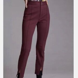 Anthropologie Maeve Maroon High Rise Textured Seamed Pants front slit size US 12